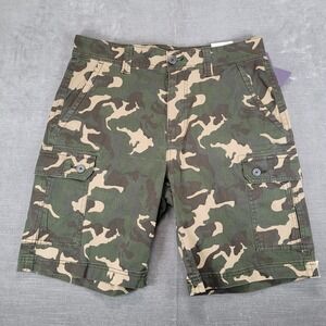 St Johns Bay Mens Performance Comfort Stretch Camo Cargo Shorts Green Brown 34